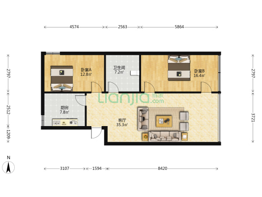 苑林花园 2室1厅1卫 100平方