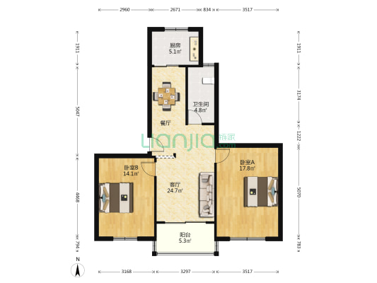 古北首席 2室1厅1卫 70平方