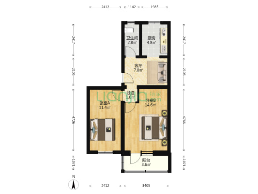 清真寺胡同 2室1厅1卫 59平方