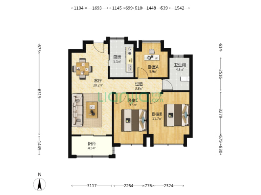 中交锦度 3室1厅1卫 88平方