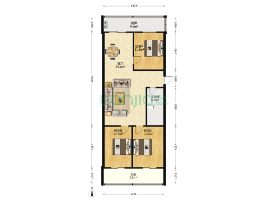 兴达小区 3室1厅1卫 114平方