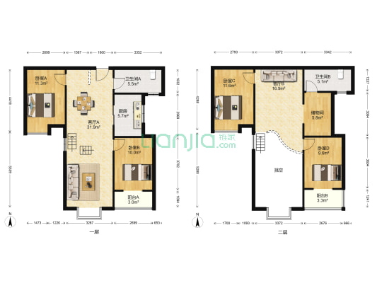 新淮中花园 4室2厅2卫 100平方