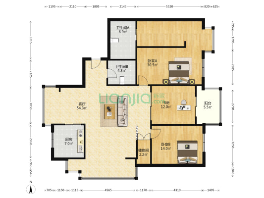 东方银座 3室1厅2卫 170平方