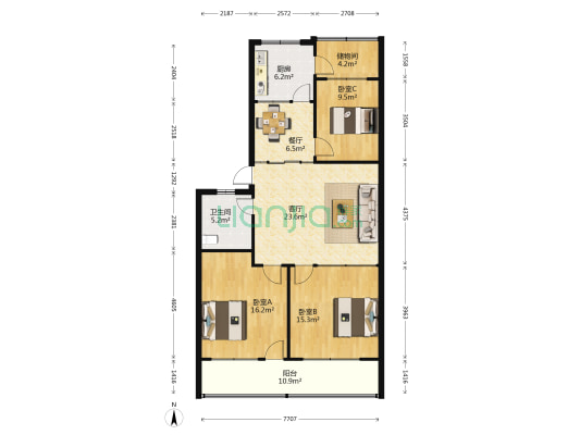 张辛庄社区 3室2厅1卫 125平方