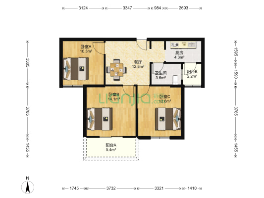 铂金天地 3室1厅1卫 92平方