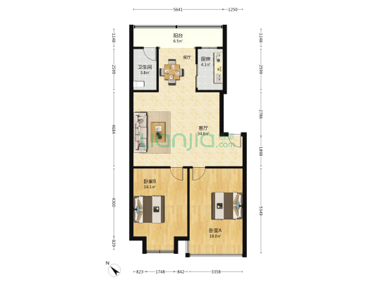 静心苑 2室1厅1卫 106平方
