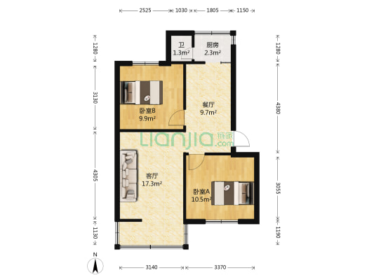 昆明监狱职工生活区 2室2厅1卫 51平方