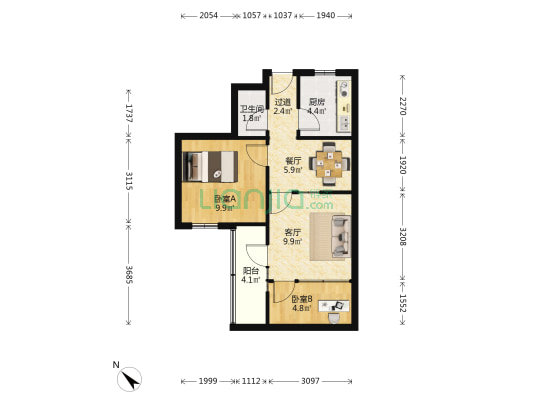 方正东街7号 2室2厅1卫 51平方