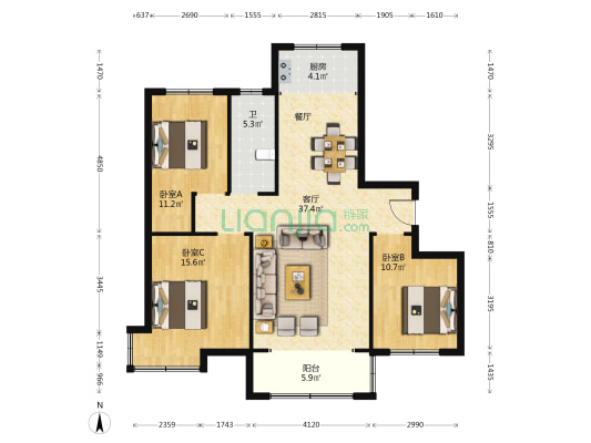华邦翰林苑 3室1厅1卫 127平方