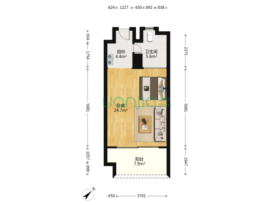 华润小径湾一期 1室0厅1卫 55平方