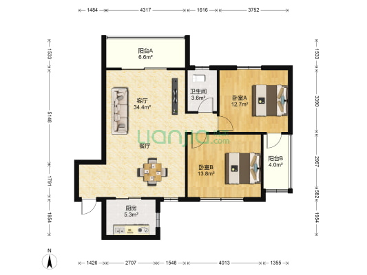 府南苑 2室1厅1卫 100平方