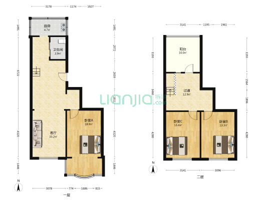 金杯小区 3室1厅1卫 91平方