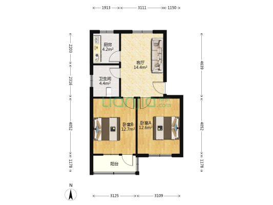 东通山弄 2室1厅1卫 63平方