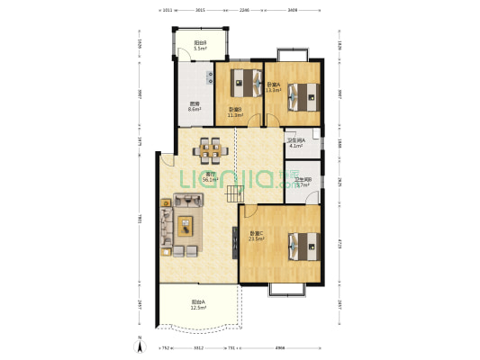 天地小筑 3室1厅2卫 153平方