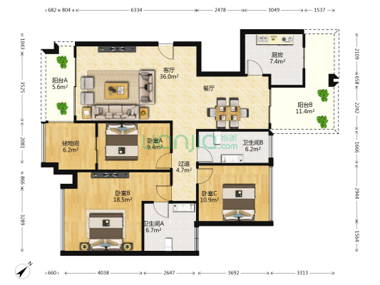 锦绣香江花园布查特官邸 3室1厅2卫 143平方