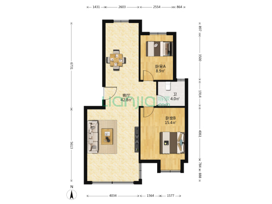 永盛花苑东区 2室1厅1卫 94平方