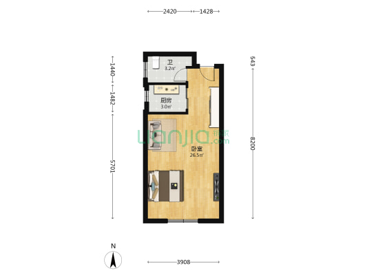 商品街一巷 1室0厅1卫 37平方