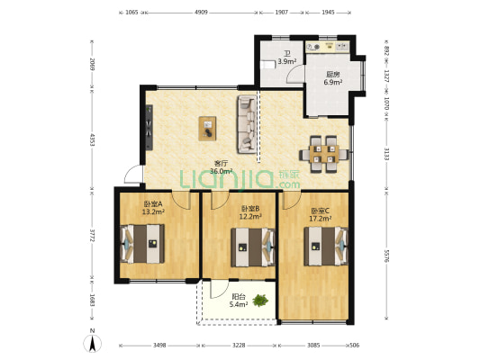 崇左市环境保护局驻邕生活区 3室1厅1卫 107平方