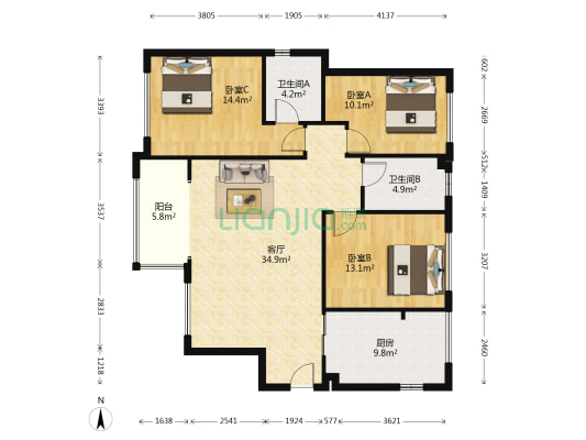 鹭湖宫八区C组团 3室1厅2卫 112平方