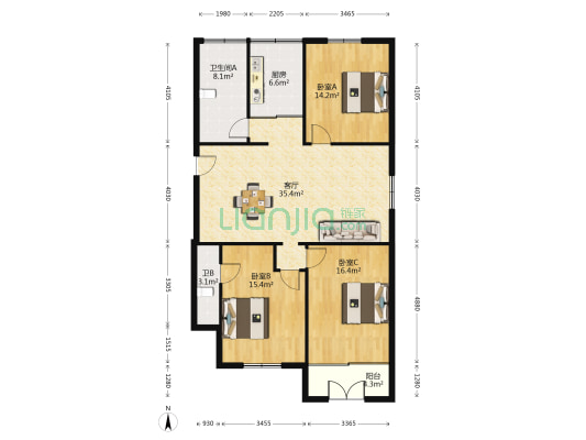 舜江西路 3室1厅2卫 120平方