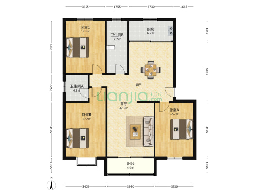 阊胥路102号 3室1厅2卫 136平方