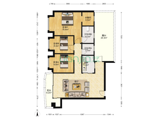 嘉羙豪苑 3室1厅2卫 114平方