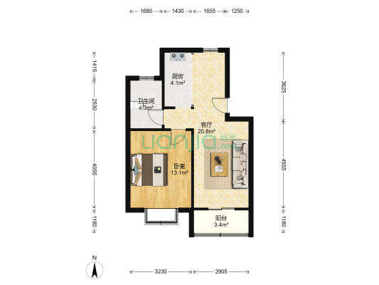 泰伯花苑二区 1室1厅1卫 59平方