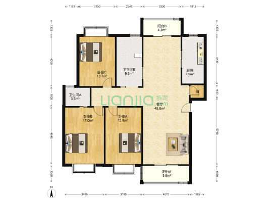 鑫泰苑小区 3室1厅2卫 150平方