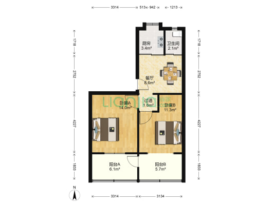 大清河 2室1厅1卫 58平方