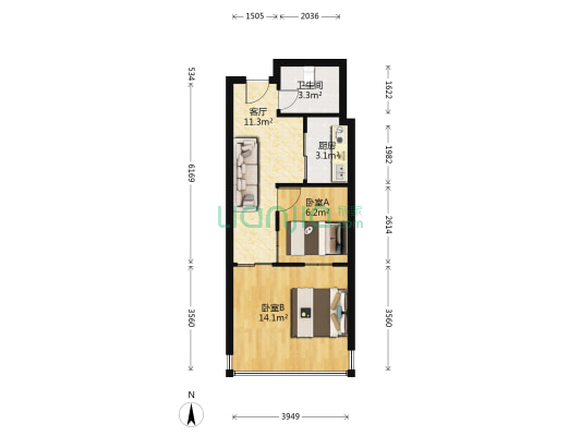 汇丰公馆 2室1厅1卫 59平方