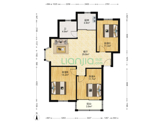 南环公寓 3室1厅1卫 99平方