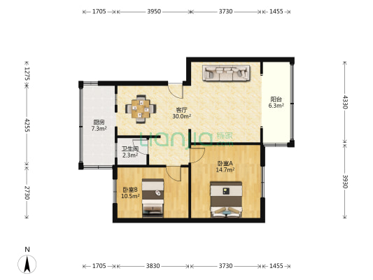 甘露园 2室1厅1卫 88平方