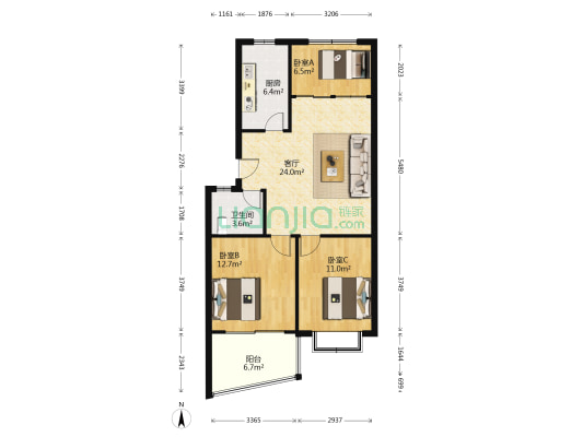 中房幸福家园 3室1厅1卫 96平方