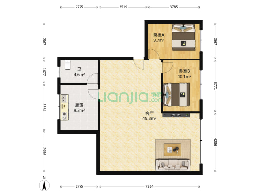 志尚公寓 2室1厅1卫 76平方