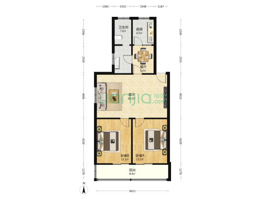公路段家属院(灞桥区) 2室2厅1卫 90平方