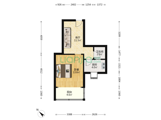解放大道357号 1室1厅1卫 44平方