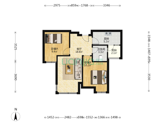 城投置地梧桐栖1期 2室1厅1卫 64平方