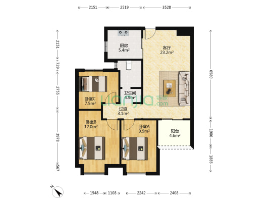 保利新武昌K5地块 3室1厅1卫 97平方