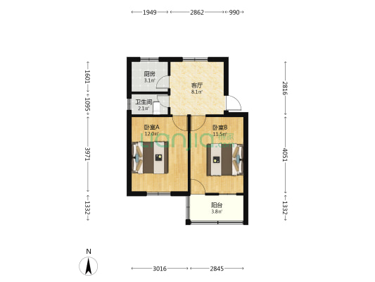 城南教苑 2室1厅1卫 53平方