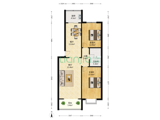 宏泰小区 2室2厅1卫 98平方