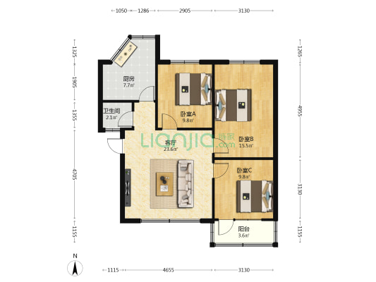 解放路四号宿舍 3室1厅1卫 98平方