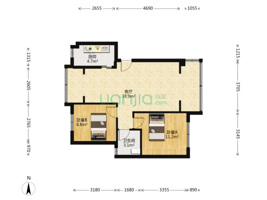 城北风景苑西区 2室1厅1卫 63平方