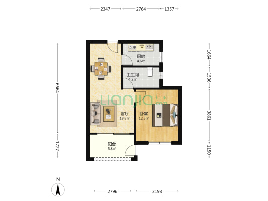 古北中央萃 1室1厅1卫 63平方