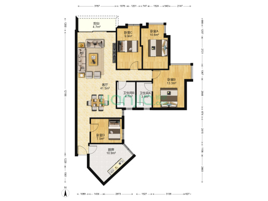 金海燕花园 4室1厅2卫 127平方