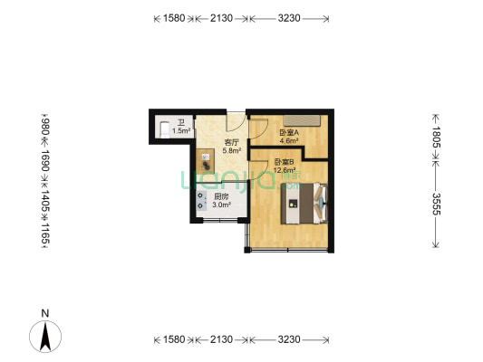 万寿亭街小区 2室1厅1卫 34平方