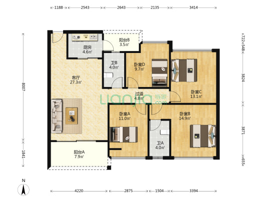 盛凯尚居 4室1厅2卫 122平方