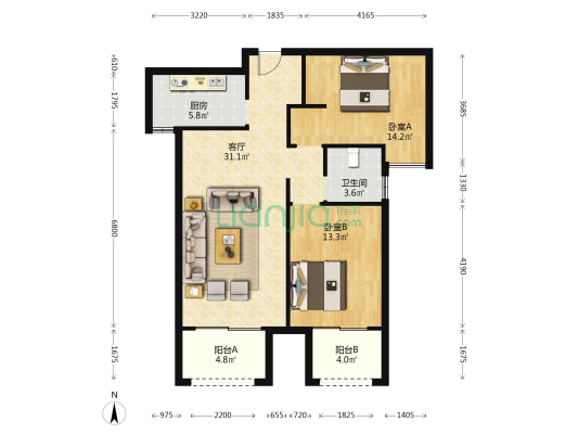 泽丰家园 2室1厅1卫 98平方