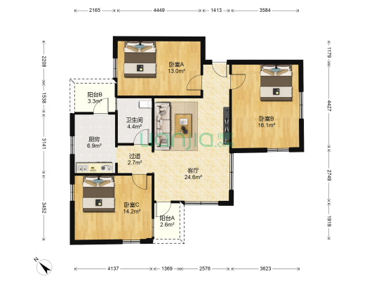 仙洞电力宿舍 3室1厅1卫 111平方