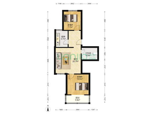 皇家花园 2室1厅1卫 68平方