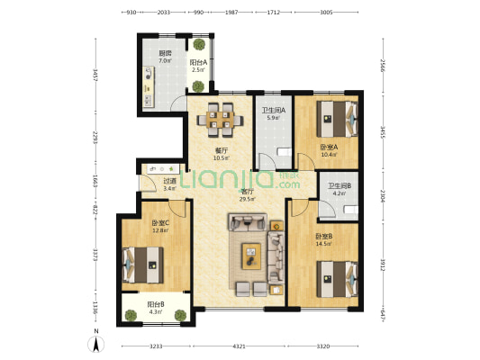 泰和雅苑 3室2厅2卫 140平方